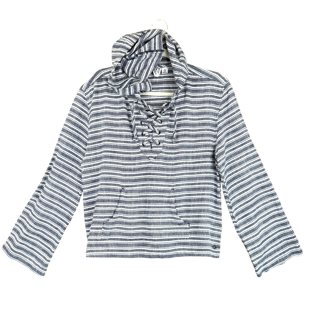 Roxy Womens Striped Poncho Baja Hoodie Size S Blue Boxy Beach Surf Boho - Picture 2 of 10
